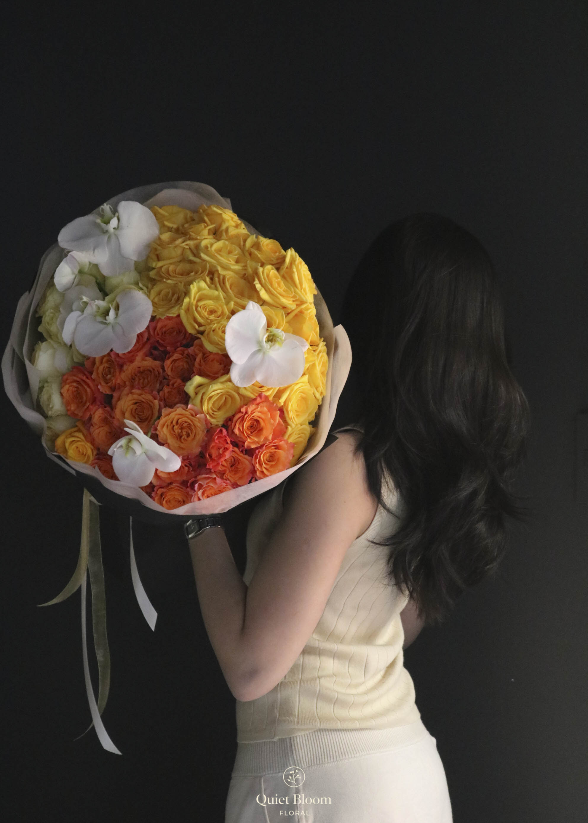 Golden Harmony – 50 Rose & Orchid Bouquet