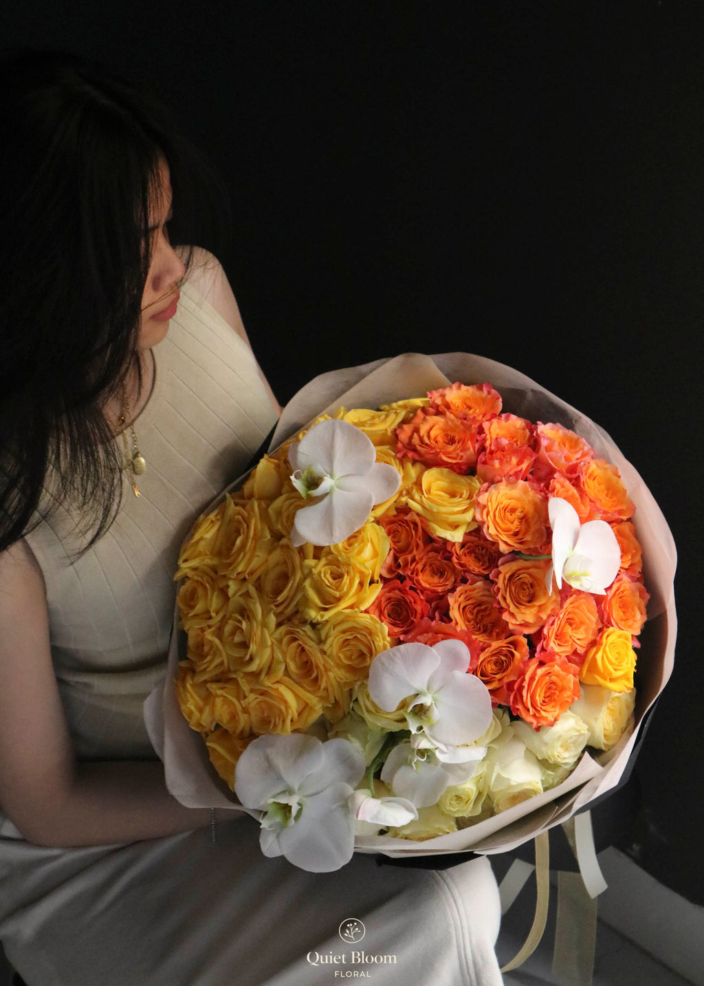 Golden Harmony – 50 Rose & Orchid Bouquet