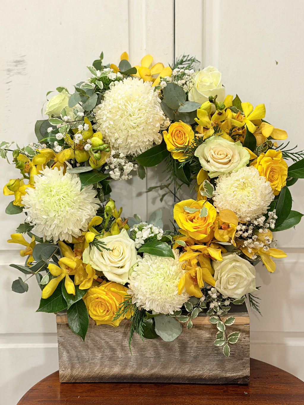 Golden Orchid & Rose Sympathy Wreath (45cm)