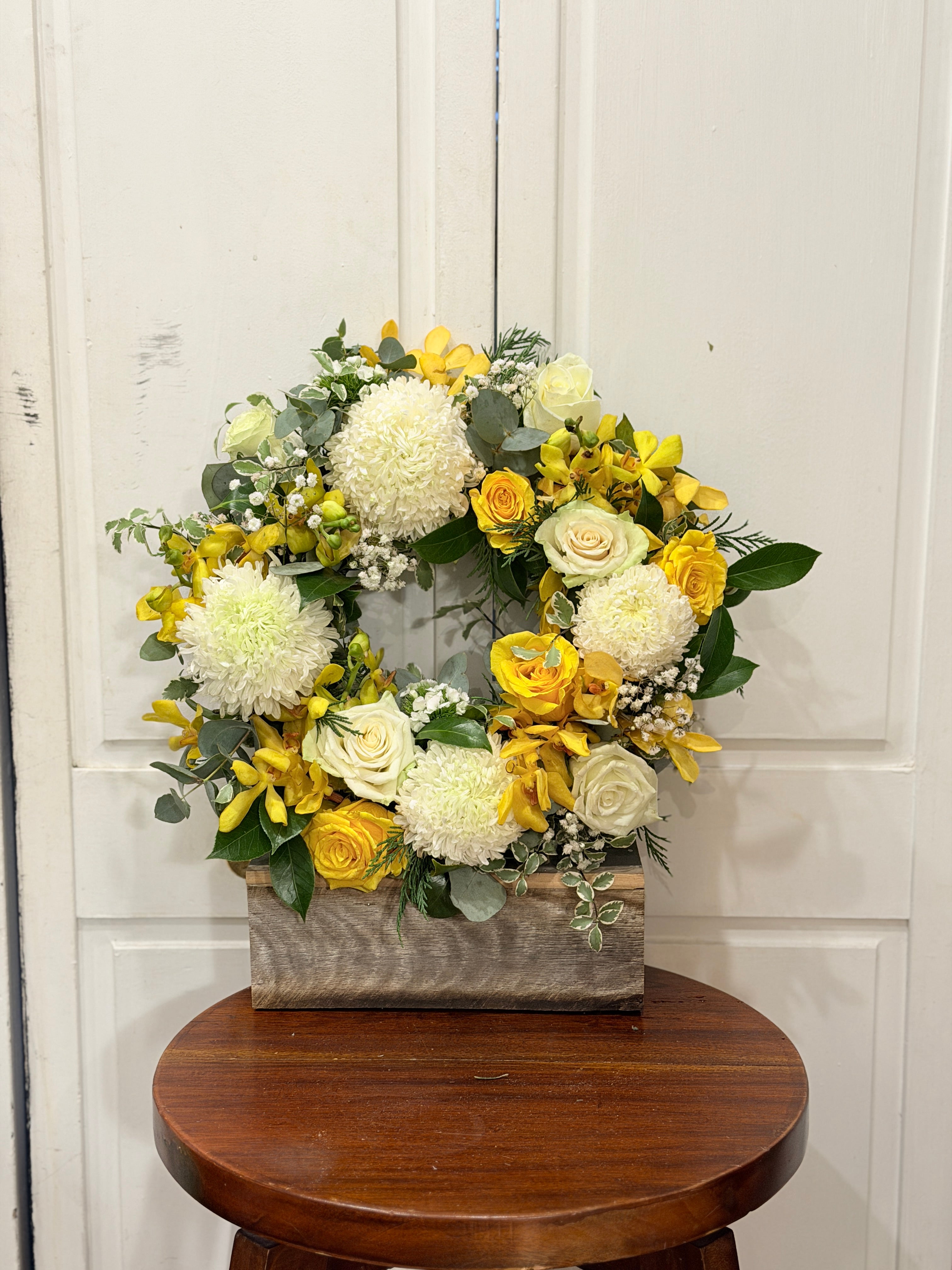 Golden Orchid & Rose Sympathy Wreath (45cm)