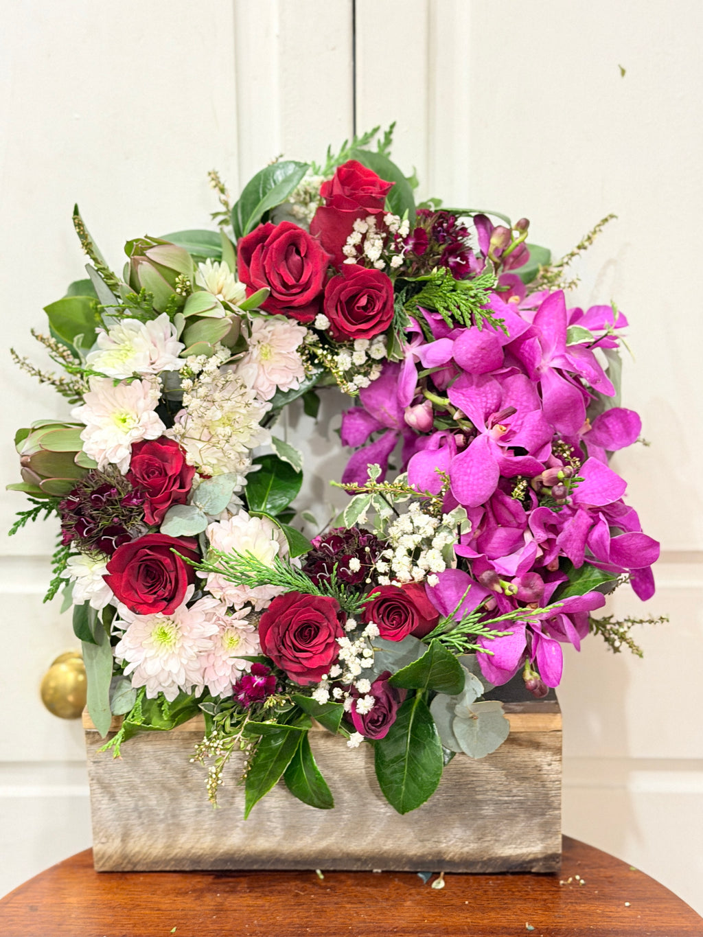 Ruby Orchid & Rose Sympathy Wreath (35cm)
