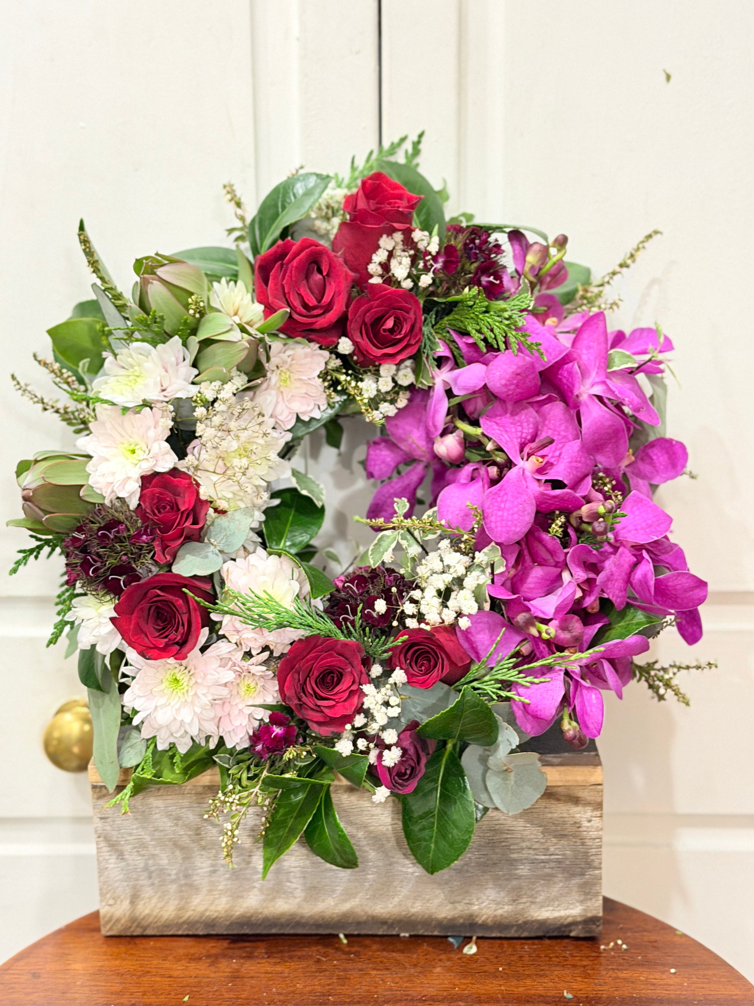 Ruby Orchid & Rose Sympathy Wreath (35cm)