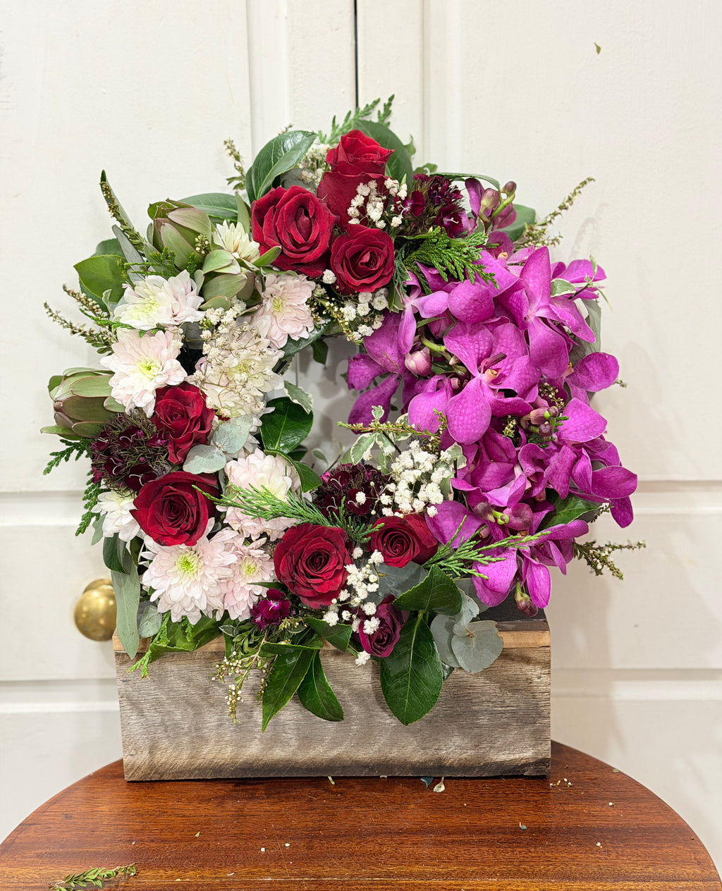 Ruby Orchid & Rose Sympathy Wreath (35cm)