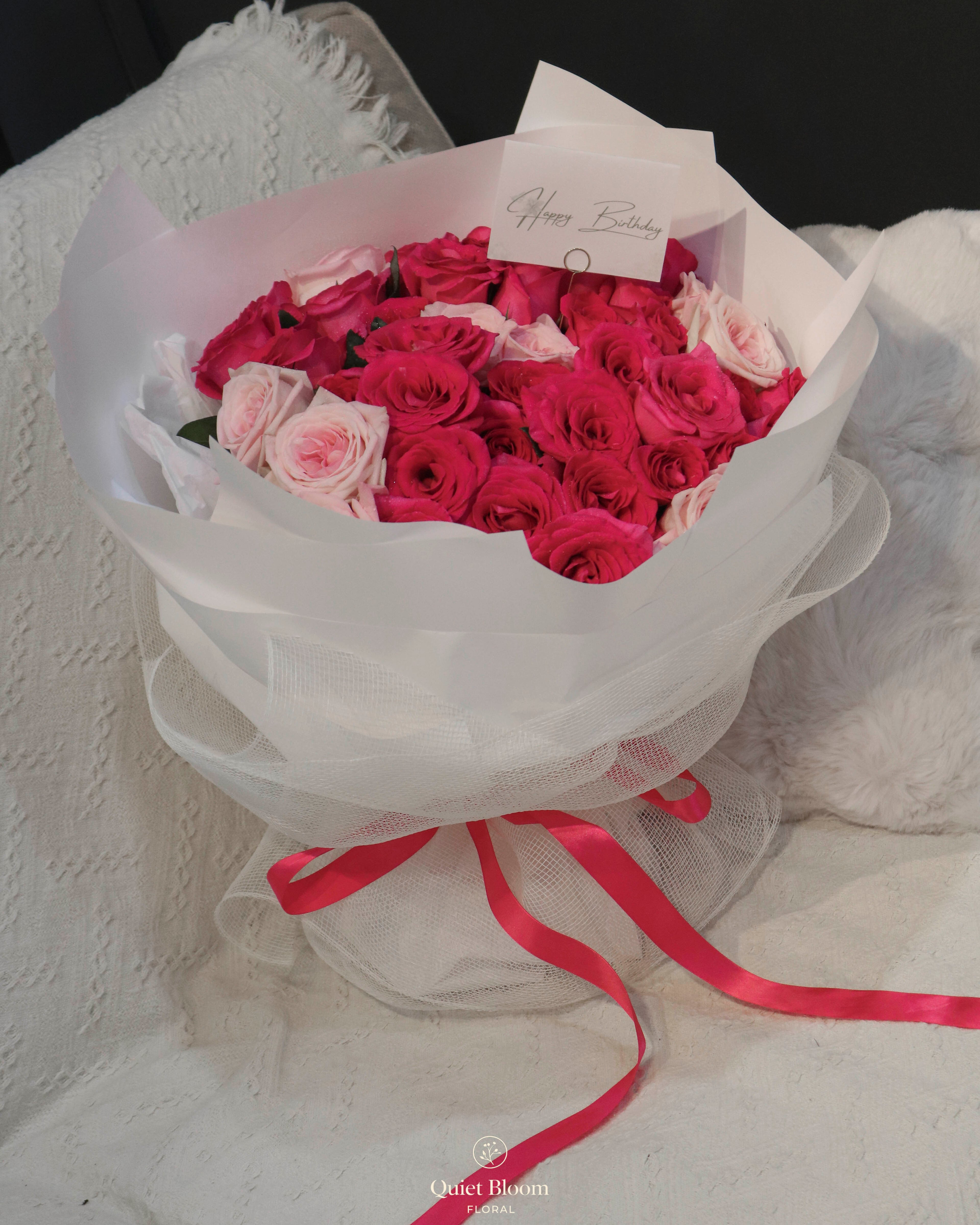 30 Hot Pink Roses Bouquet – Elegant Design