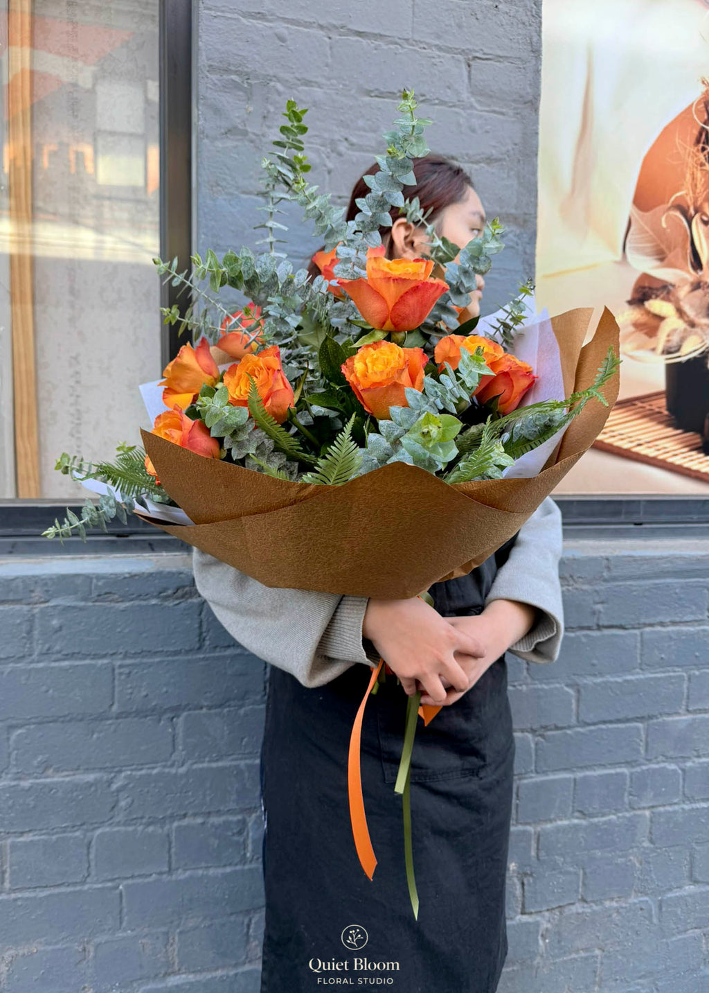 Orange Rose & Greenery Bouquet