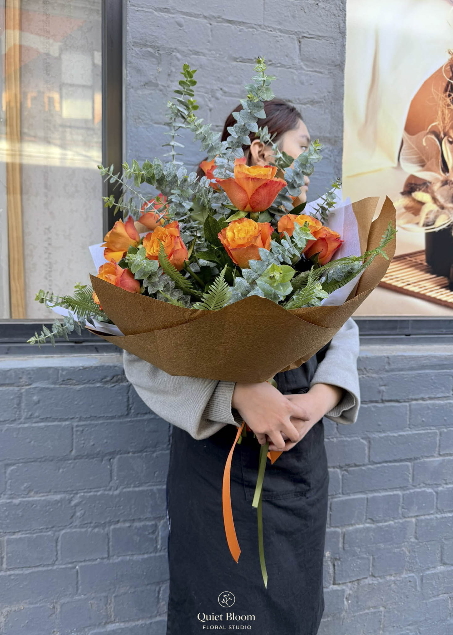 Orange Rose & Greenery Bouquet