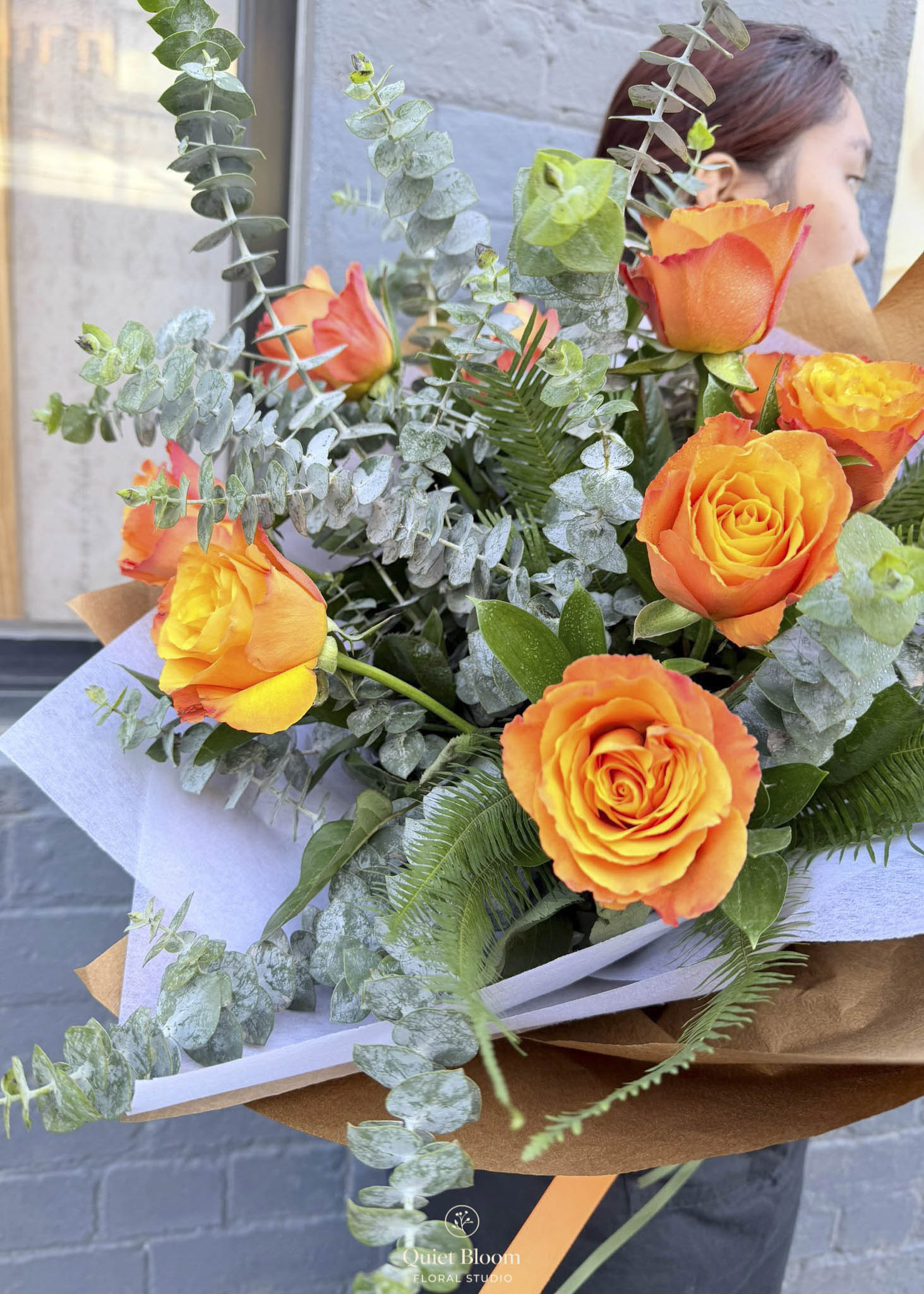 Orange Rose & Greenery Bouquet