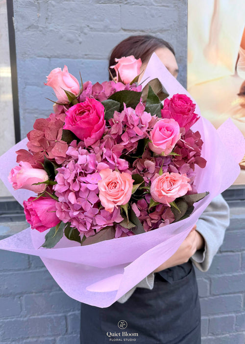 Blush Rose & Hydrangea Garden Bouquet