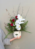 White Orchid & Red Rose Arrangement – Everyday Romance
