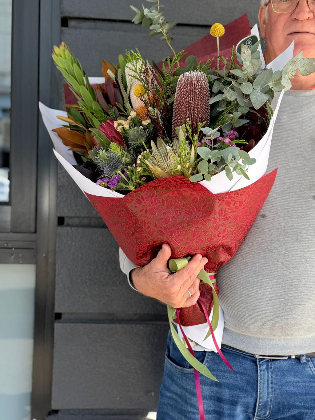 Bold Rose & Seasonal Textures Bouquet