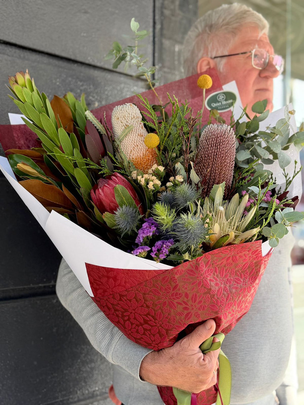 Bold Rose & Seasonal Textures Bouquet