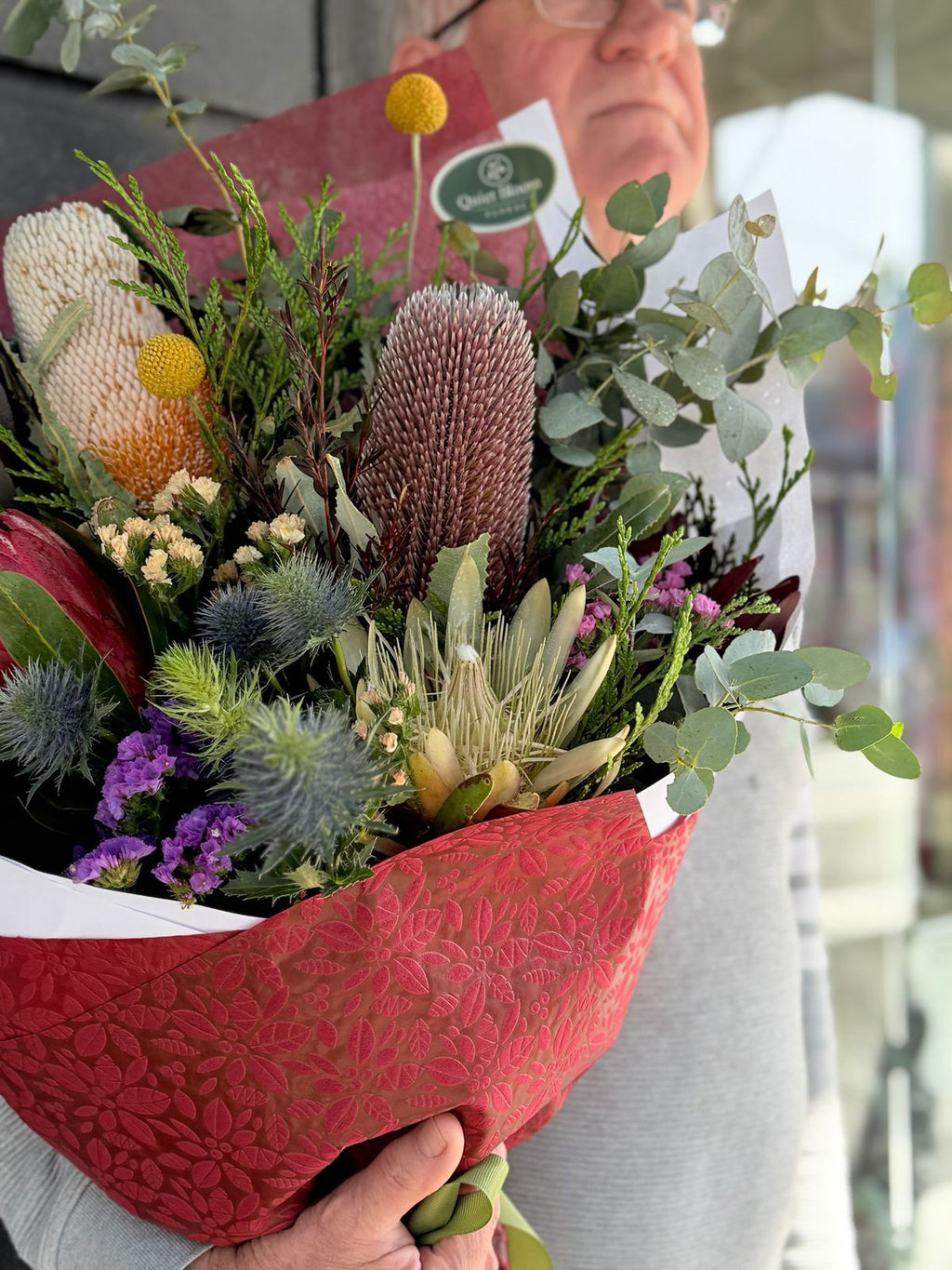 Bold Rose & Seasonal Textures Bouquet