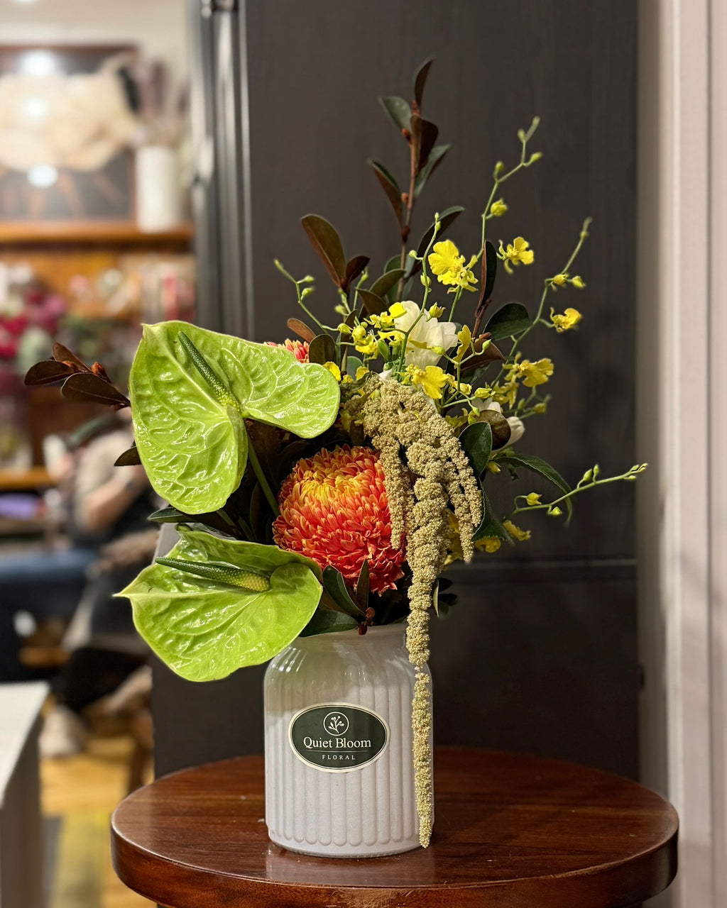 Golden Anthurium Vase Arrangement