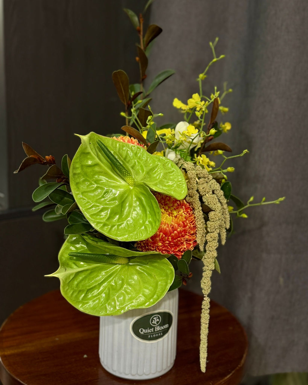 Golden Anthurium Vase Arrangement