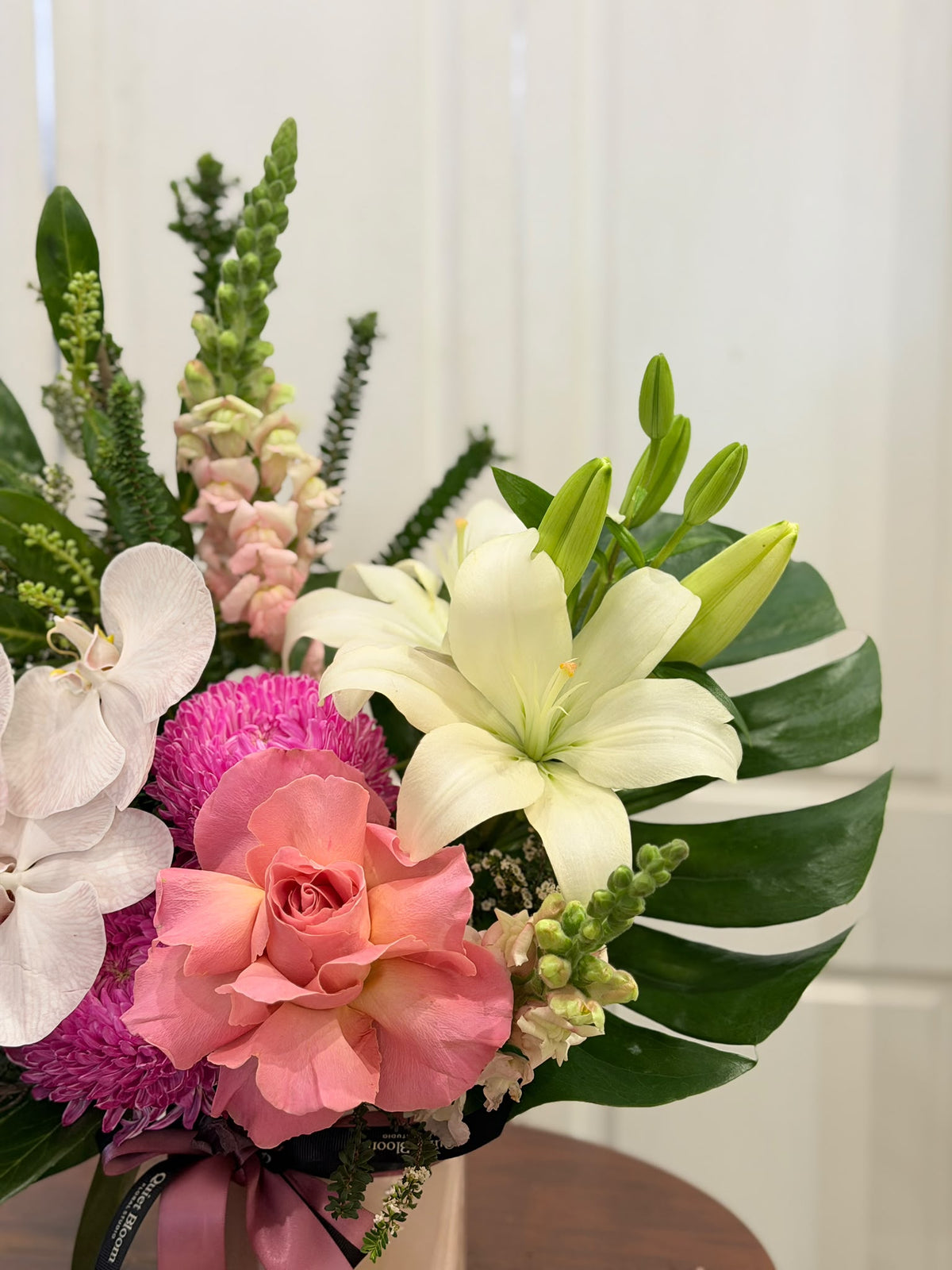 Blush Orchid & Lily Flower Arrangement