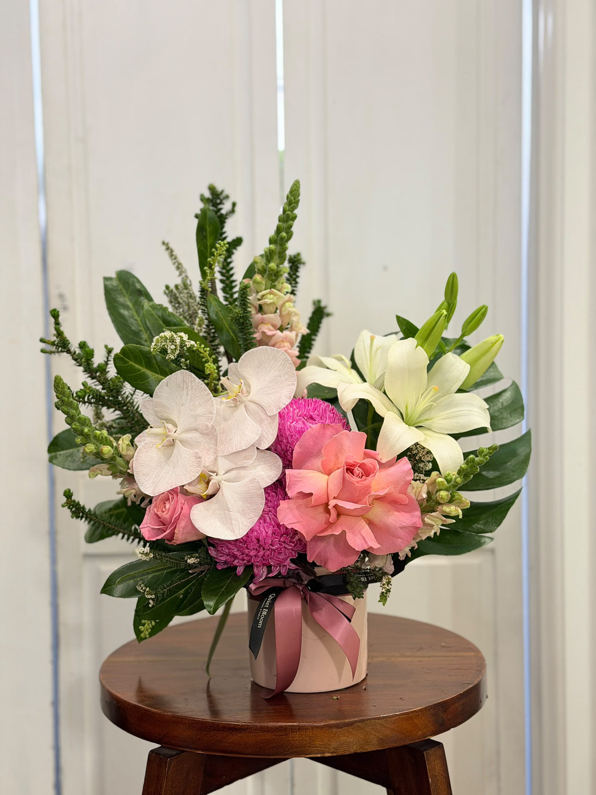 Blush Orchid & Lily Flower Arrangement