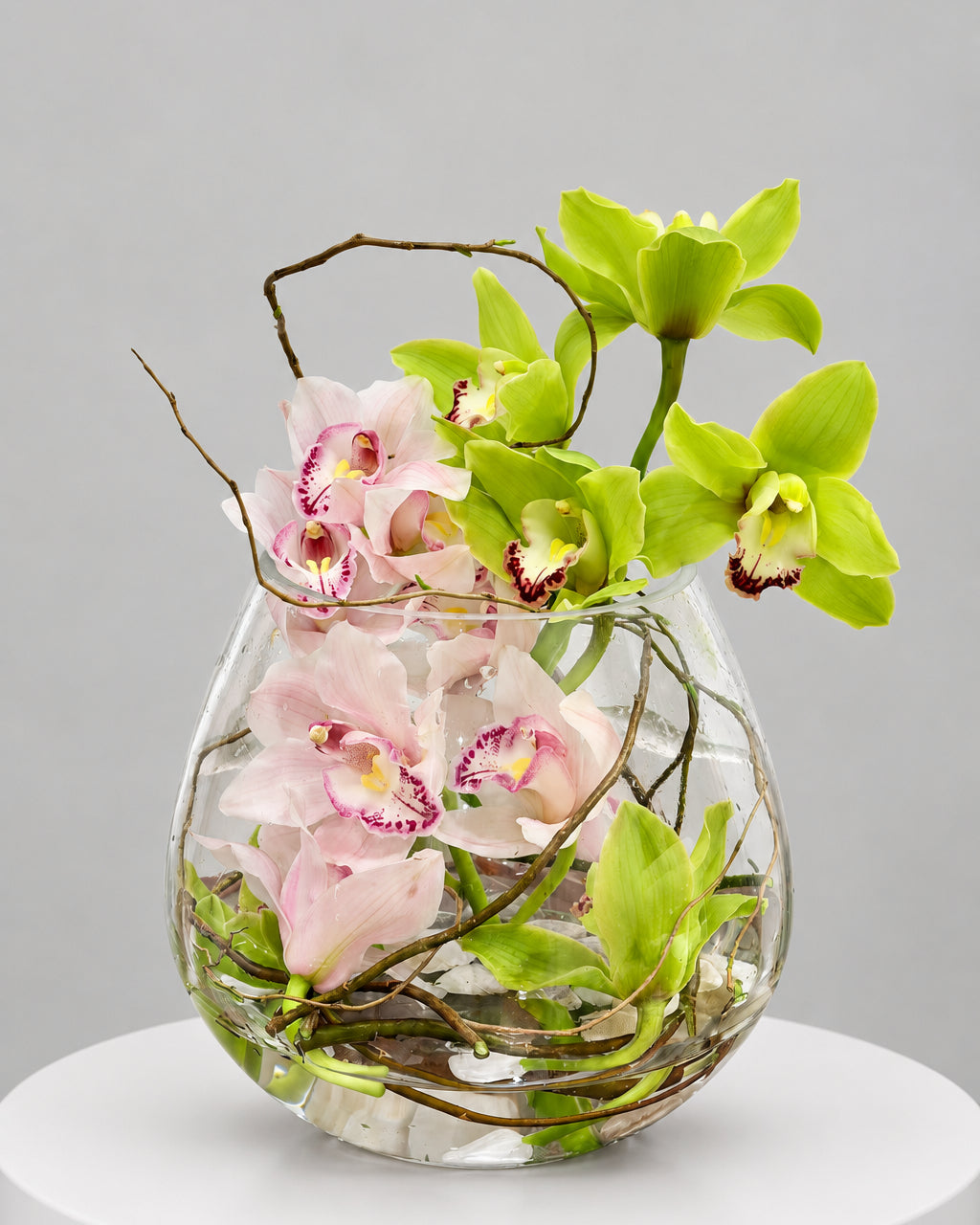 Cymbidium Garden – Orchid Glass Bowl Arrangement