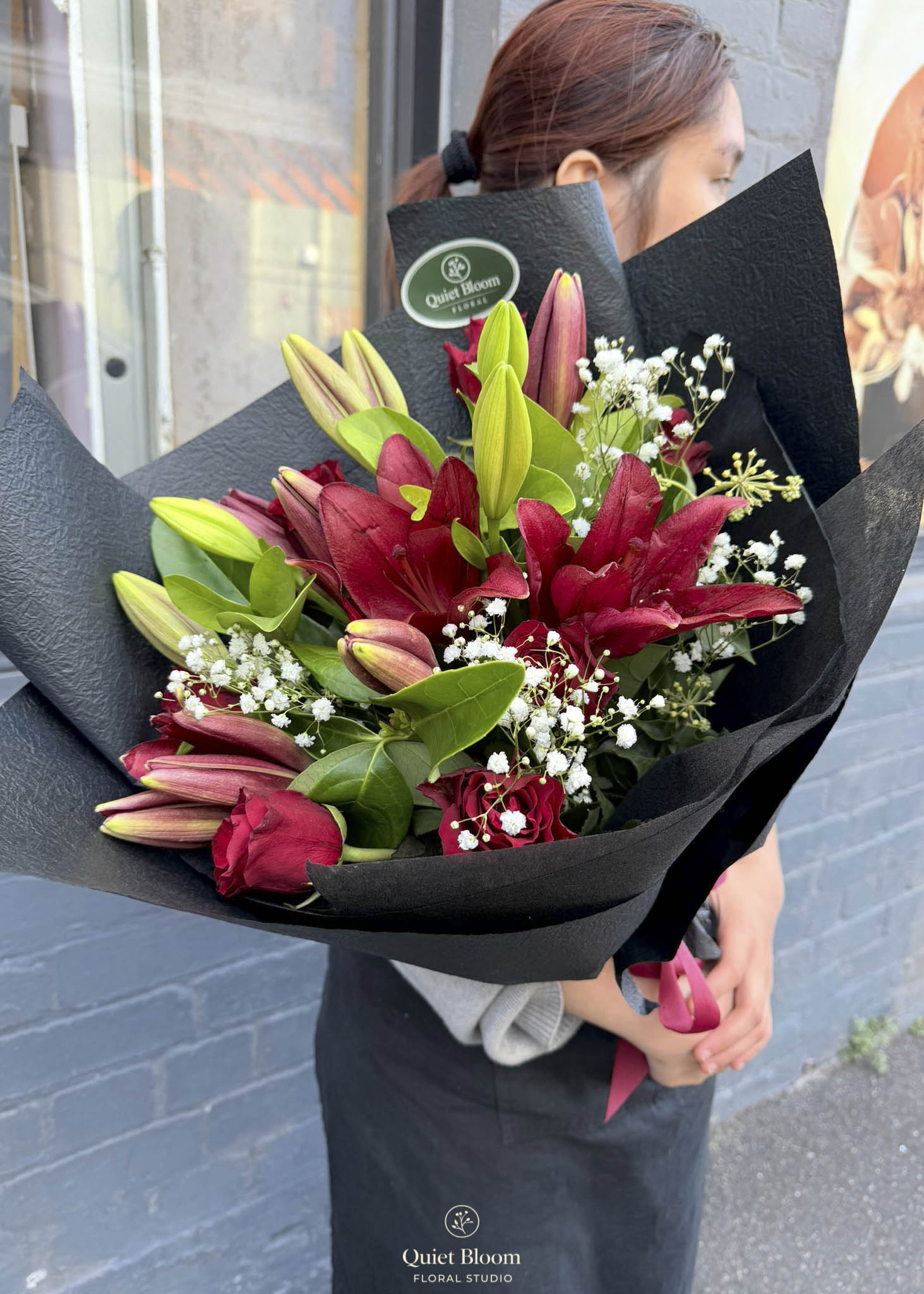 Red Lily & Rose Bouquet