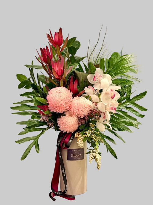 Blush & Burgundy Cymbidium Orchid Vase Arrangement