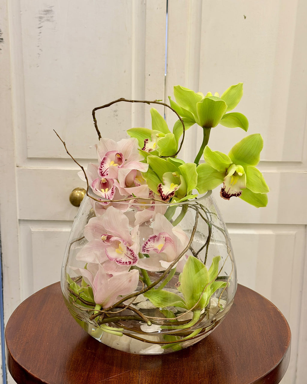 Cymbidium Garden – Orchid Glass Bowl Arrangement