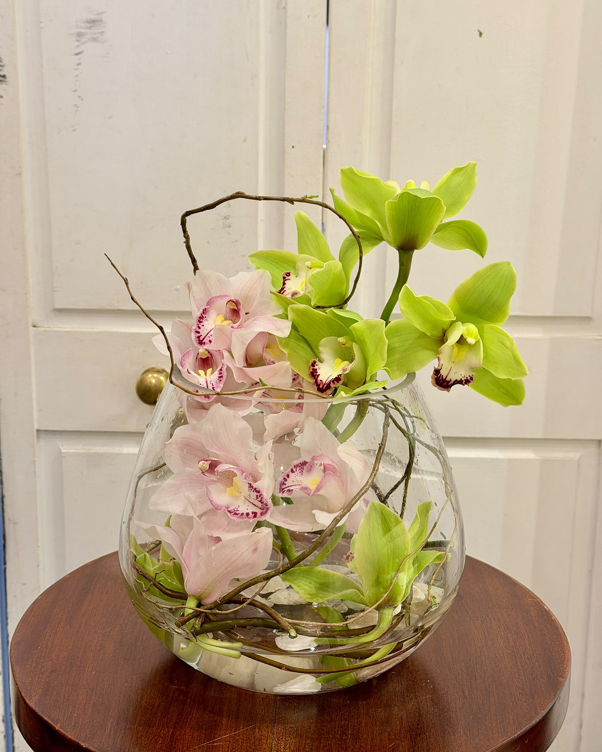 Cymbidium Garden – Orchid Glass Bowl Arrangement