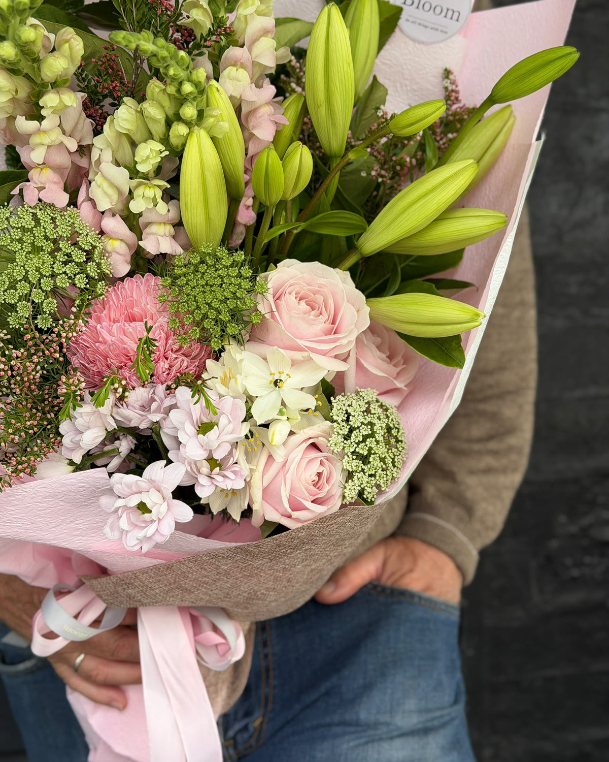Blush Elegance – Pink Rose & Lily Bouquet
