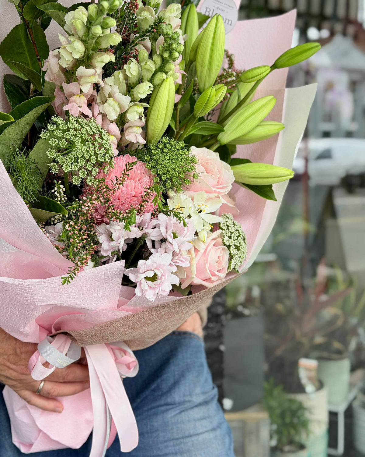 Blush Elegance – Pink Rose & Lily Bouquet