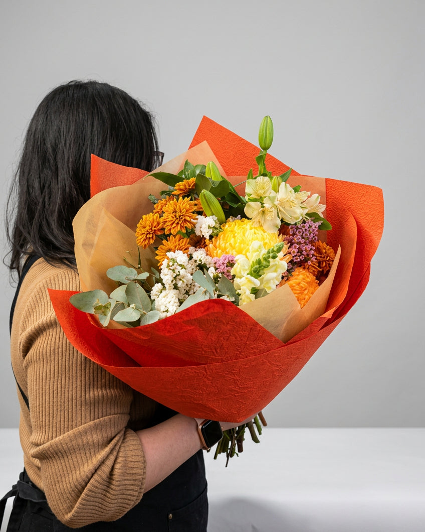 Sunset Glow – Orange & Yellow Flower Bouquet